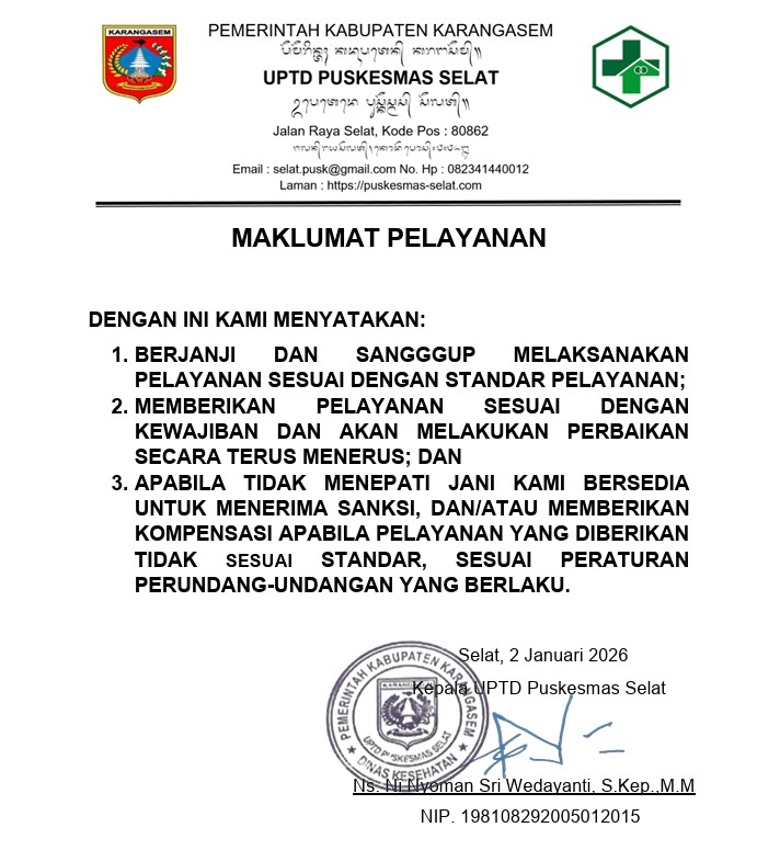 Dokumen Maklumat Pelayanan Resmi UPTD Puskesmas Selat